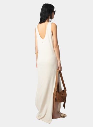 Robe longue décolleté v en coton et en lin mélangés ZADIG&VOLTAIRE Beige